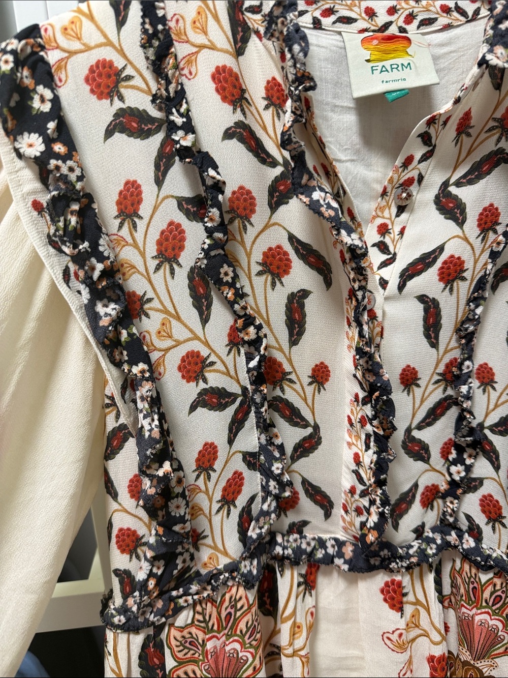 FARM Rio Cream Floral Ruffle Peplum Tunic with Red & Black Accents - Picture 3 of 6